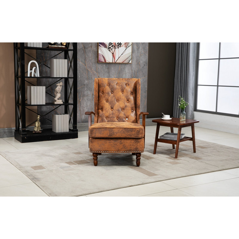 Fauteuil à oreilles rembourré Biali, Microsuède café