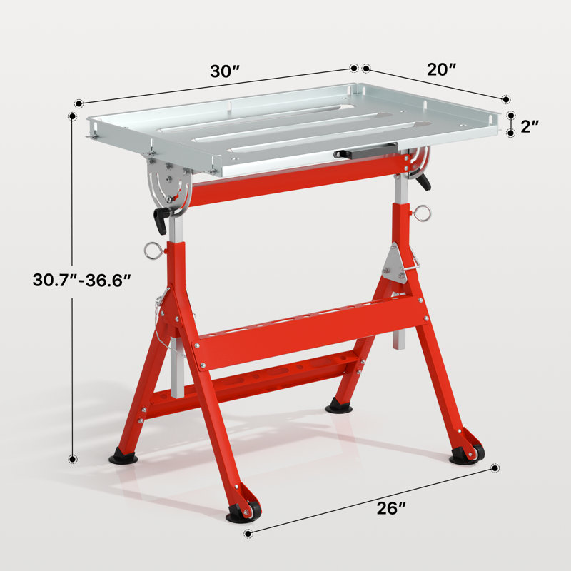 Foldable Welding Table Work Bench, Adjustable Height Welding Workbench Table With Wheels, 400 Lbs Capacity