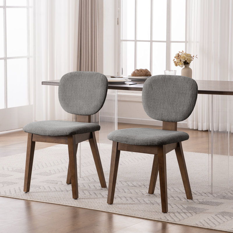 Upholstered Dining Side Chairs With Solid Wood Legs, Brown, Gray