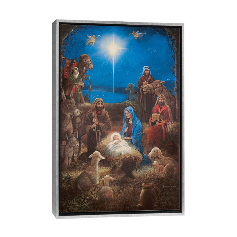 La Nativité par Ruane Manning - reproduction d'art, Aucun mat, H 26 po x l 18 po x 1,5 po, Toile avec cadre argenté