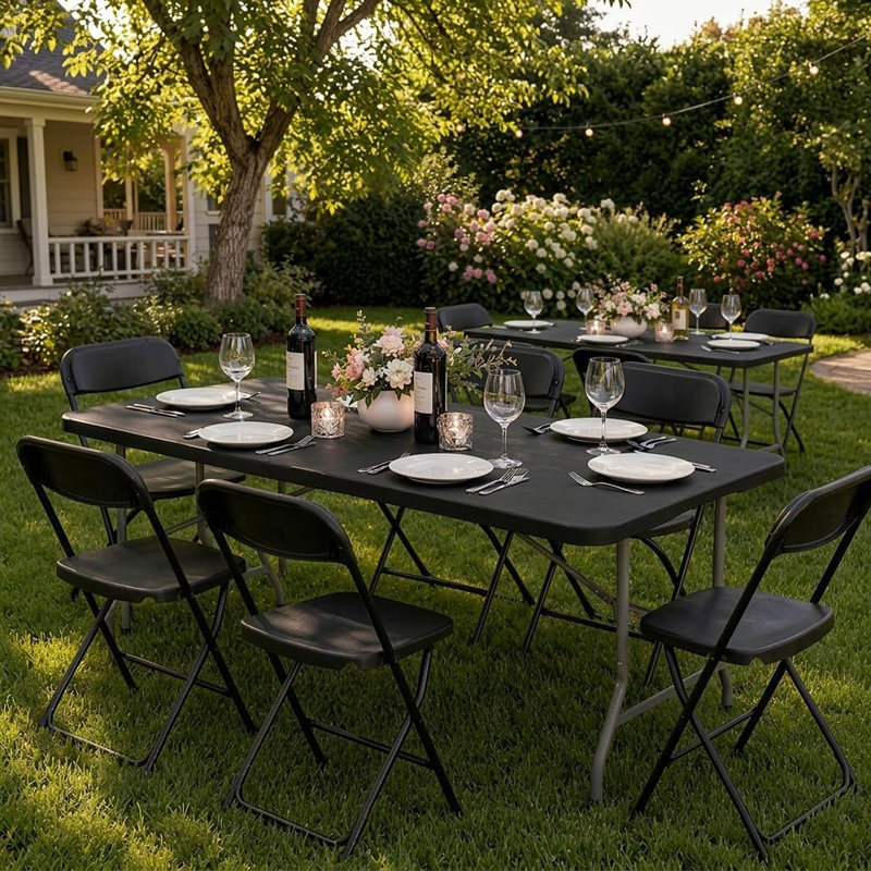 Table portable pliante en plastique avec pieds en acier, noir