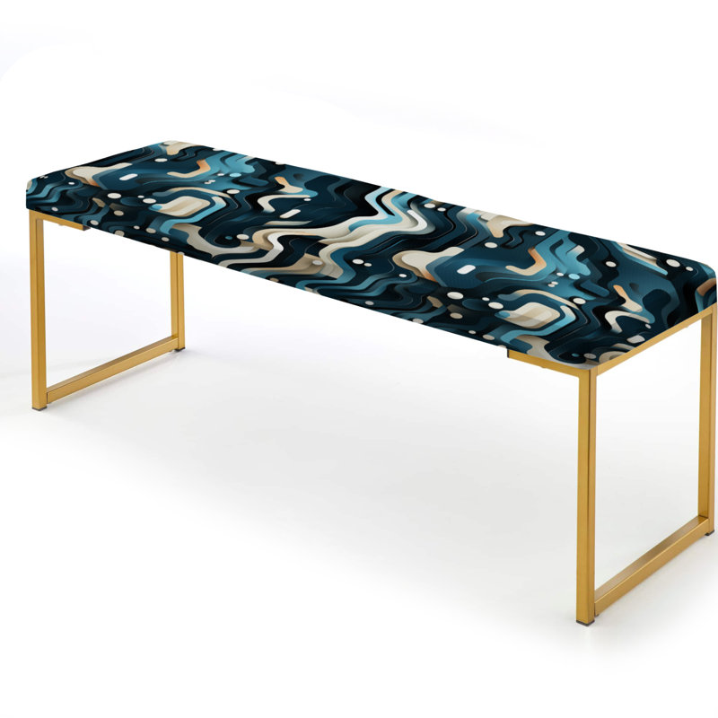 Banc matelassé géométrique bleu sarcelle et blanc