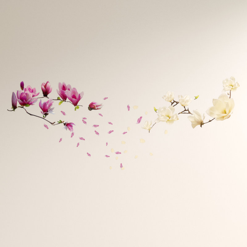 White and Pink Magnolia Flowers Wall Sticker
