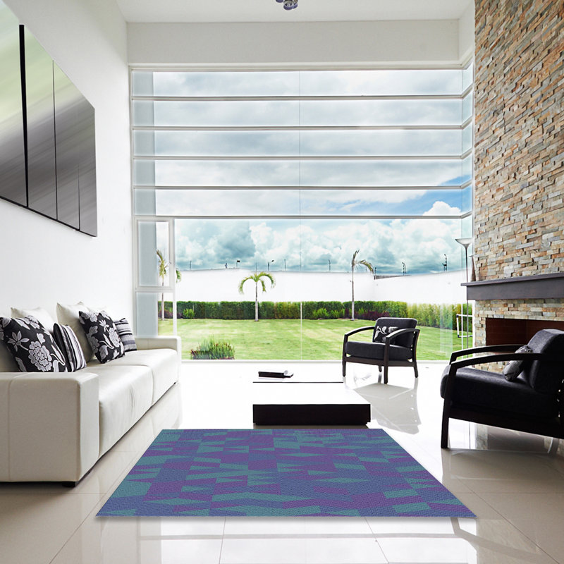 Tapis bleu/indigo à motifs, Carré 4 pi