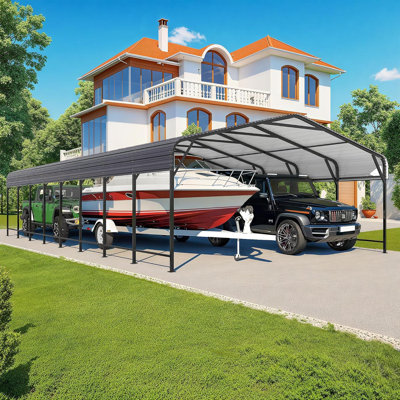 Heavy-Duty Galvanized Steel Carport, All-Weather Outdoor Canopy Shelter