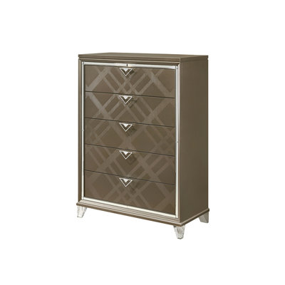 Elegant Five-Drawer Chest with Mirrored Trim