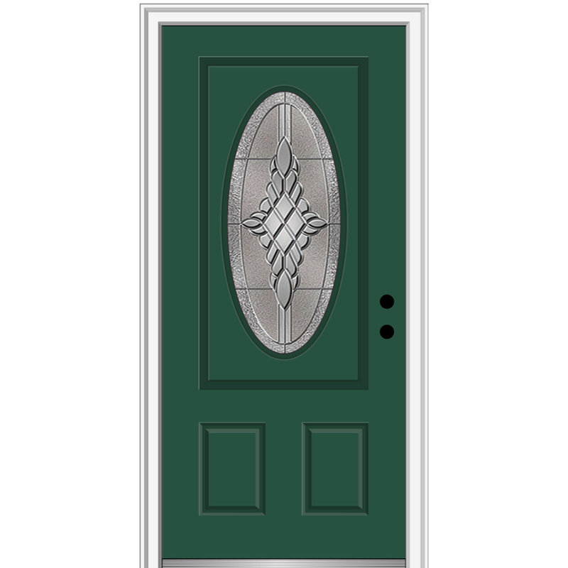 Petite porte d'entrée pré-suspendue ovale en fibre de verre 2 panneaux Grace, Ouverture vers la gauche, Vert forêt