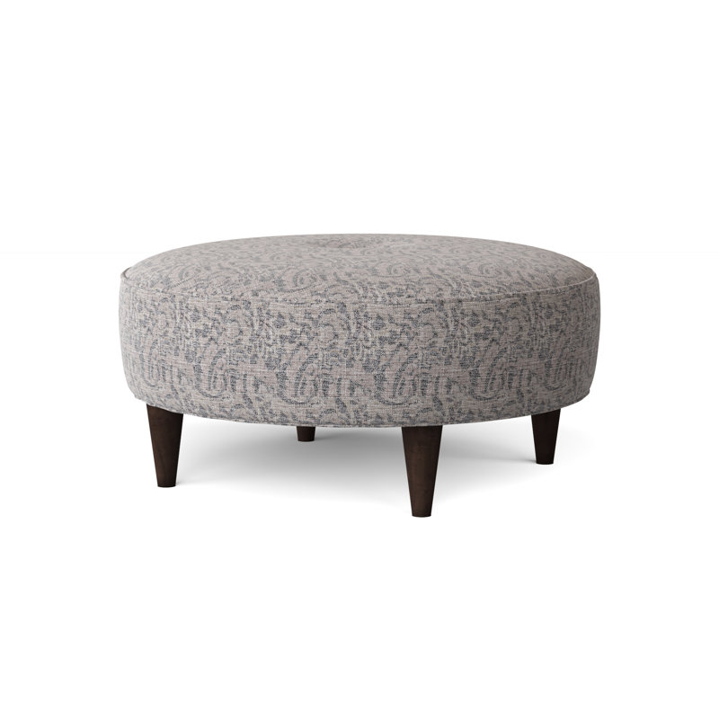 Repose-pieds capitonné rond 38 po Odon, Noyer foncé, Chenille Malibu Parchment Performance