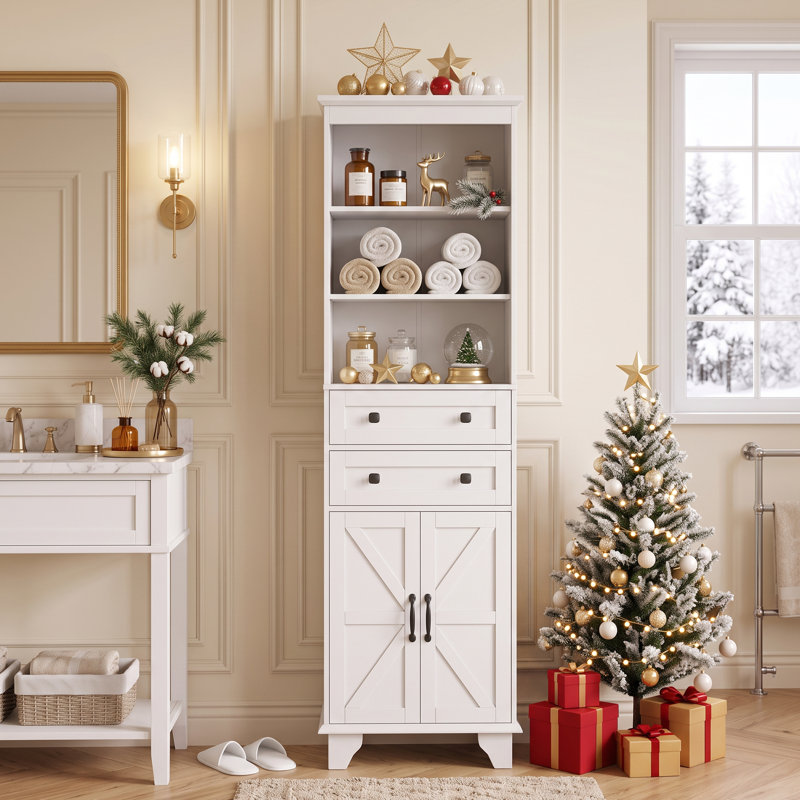  Armoire de rangement autoportante en bois 72 po avec 3 tablettes réglables et 2 tiroirs, Blanc