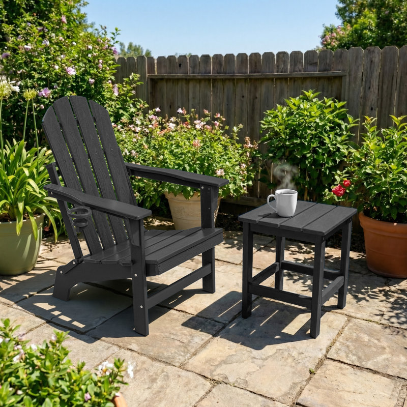 Foldable Outdoor  Adirondack Chair, Black, 1