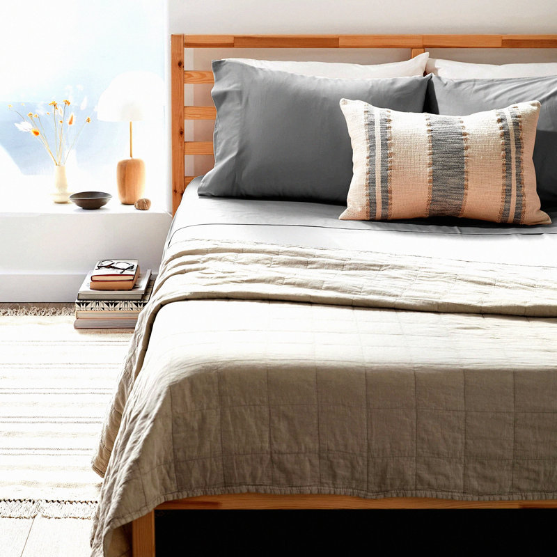 CoolCotton Queen Sheet Set - Moisture-Wicking Percale Fitted Sheet & Pillowcases - Deep Pocket 15" - Breathable Cooling - Easy Care - Charcoal Gray