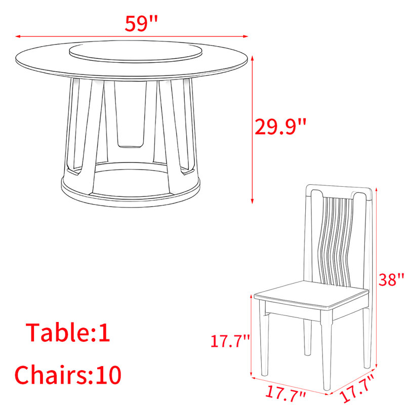 Ensemble de table à manger en bois massif de style français