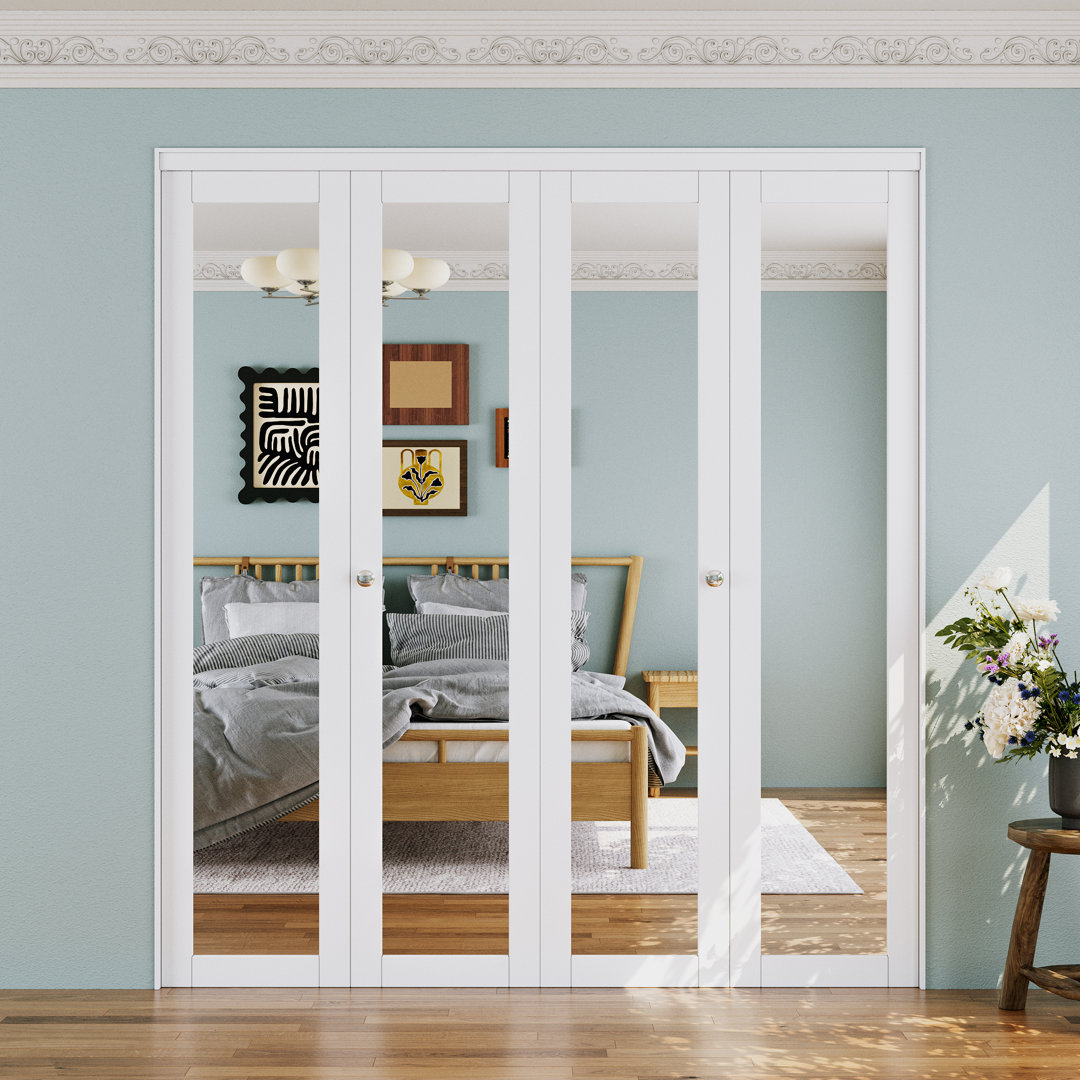 Double 1-Lite Mirrored Door Solid Core Manufactured Wood Bi-Fold Door With Installation Hardware Kit(Closet, Pantry door) ARK DESIGN 