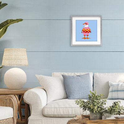 «Sassy Seagull Wetsuit», reproduction sous verre encadrée, design par Bex Morley Design