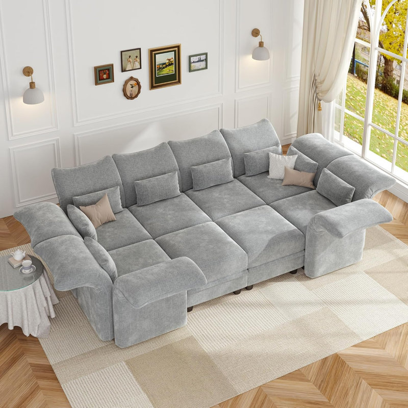 Harlaii 144'' 8 - Piece Upholstered Sectional With Storage, Light Gray Velvet