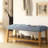 Blue Fabric Bench With Oak Shelf And Comfortable Seating Modern Seat Padding
