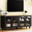 Meuble télé contemporain avec finition noire, pour téléviseurs de 70 po, noyer foncé, armoire ajustable compatible avec 2 tablettes et beaucoup d'espace de rangement