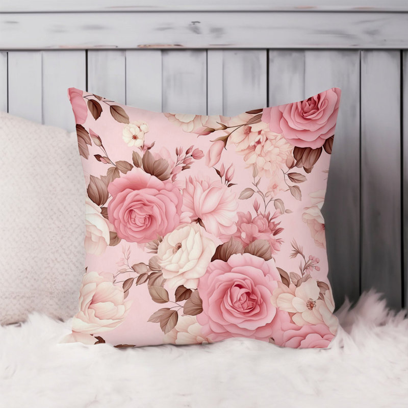 Motif floral de roses roses, H 16 po x l 16 po, Motif de roses roses en sourdine