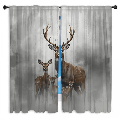 Deer Family In Fog Window Curtains Deer Sheer & Room Darkening - 2 Panels