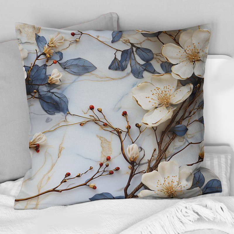 Motif de marbre blanc et bleu Magnolias, H 18 po x l 18 po