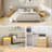 24" Modern Nightstand with LED Light & Charging Station, 2 Handleless Drawers End Table with Open Shelf, Curved Profile, Side Table for Bedroom, Living room-700862544-700862556