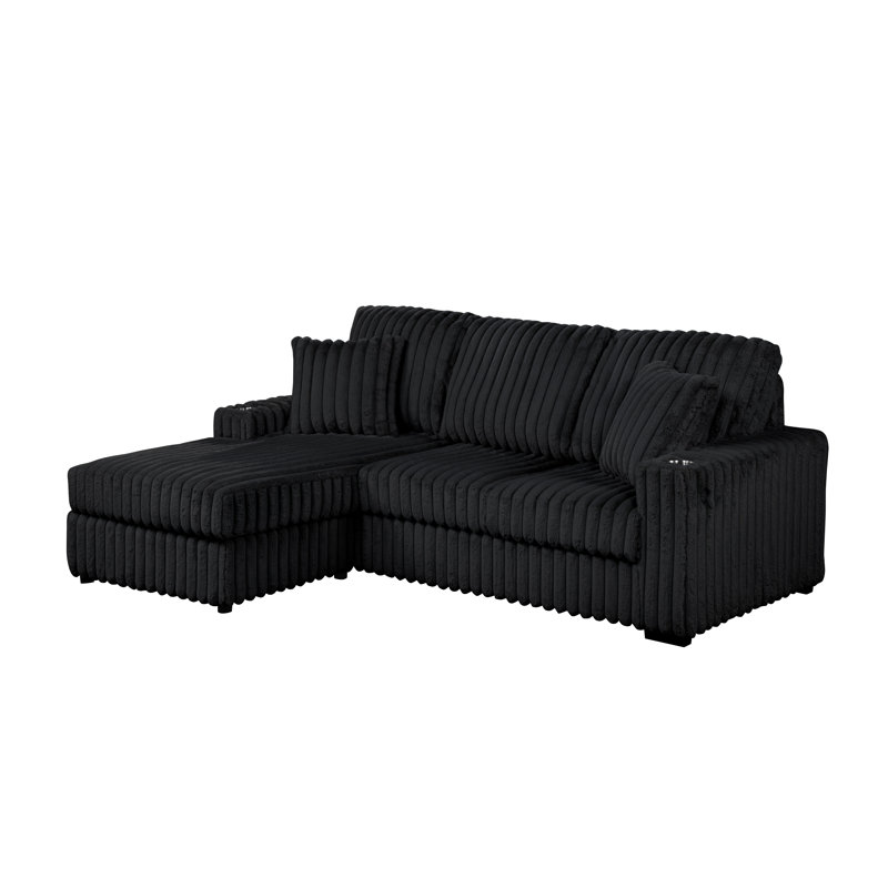 Canapé modulaire en velours côtelé moelleux avec méridienne réversible, Velours côtelé noir