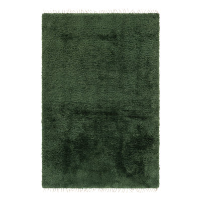 Vintage Swedish Rya Rug, Green Scandinavian Solid High Pile - Rug & Kilim