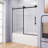 56-60 "W X 60" H Frameless Bathtub Shower Door | Single Sliding | 1/4 Inch Transparent Tempered Glass With Explosion Proof Film | Stainless Steel Handle | Matte Black-121264114