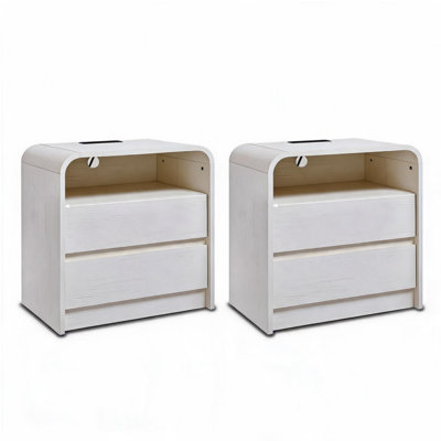 Ensemble de 2 tables de chevet de 23,62 po de largeur avec grain de bois courbé avec tiroirs et tablette de rangement ouverte