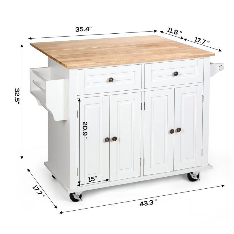 Nikayia 43.3" Solid Wood Kitchen Island with Drop Leaf