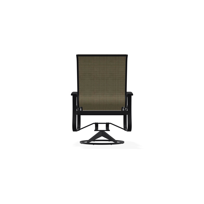 Belle Isle Sling Aluminum Frame Dining Height Swivel Rocker with Marine Grade Polymer Arm Accent, Black, Elevation Stone