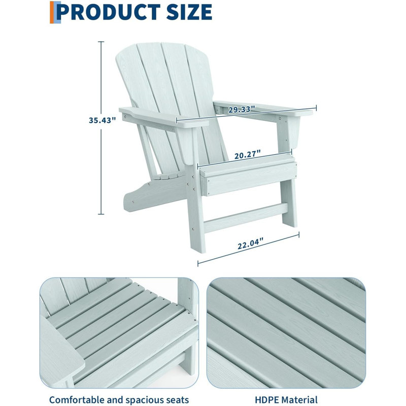 Modern HDPE Plastic Adirondack Chair Set of 2 - Oversize 380LB Poly Lumber Weather Resistant Firepit Chair - Outdoor Patio Chairs with Wooden Textured for Deck, Pool, Porch