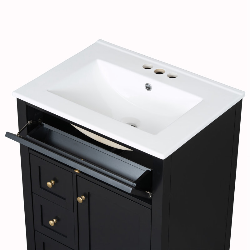 Meuble-lavabo de salle de bain avec lavabo, Noir et or