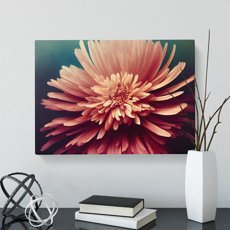 Bold Chrysanthemum Flower - Wrapped Canvas Painting, 35cm H x 50cm W x 3cm D