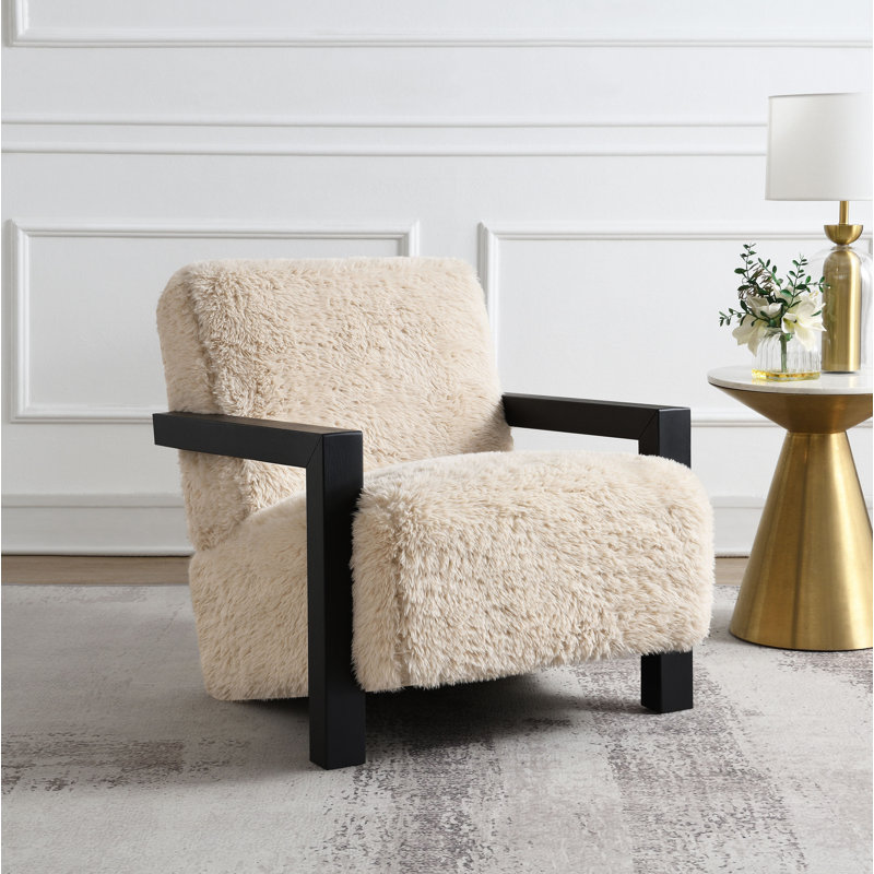 Chaise rembourrée en fausse fourrure Paquet, Noir, Fausse fourrure beige