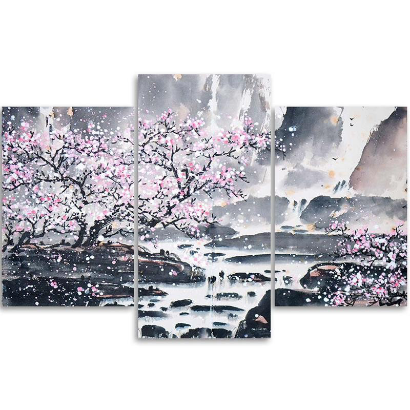 Leinwandbild Japanische Landschaft Aquarell