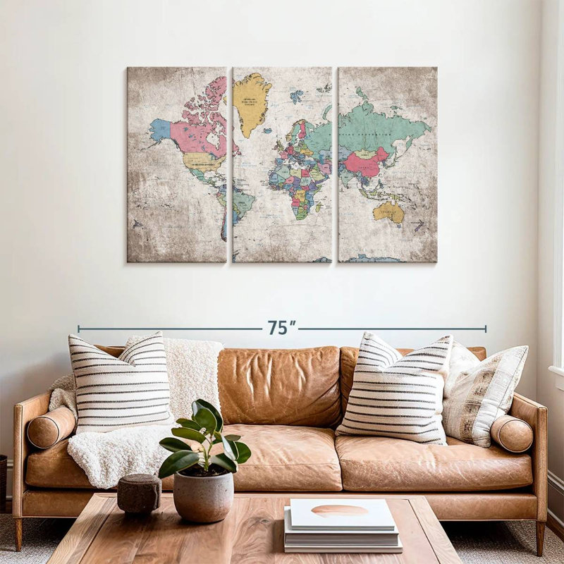 Keiri Geographic World Map III, 36" H x 57" W