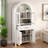 71" Farmhouse Pantry Cabinet with Arched Glass Barn Door, Tall Storage Cabinet with Adjustable Shelves for Kitchen & Dining Room-1783771521