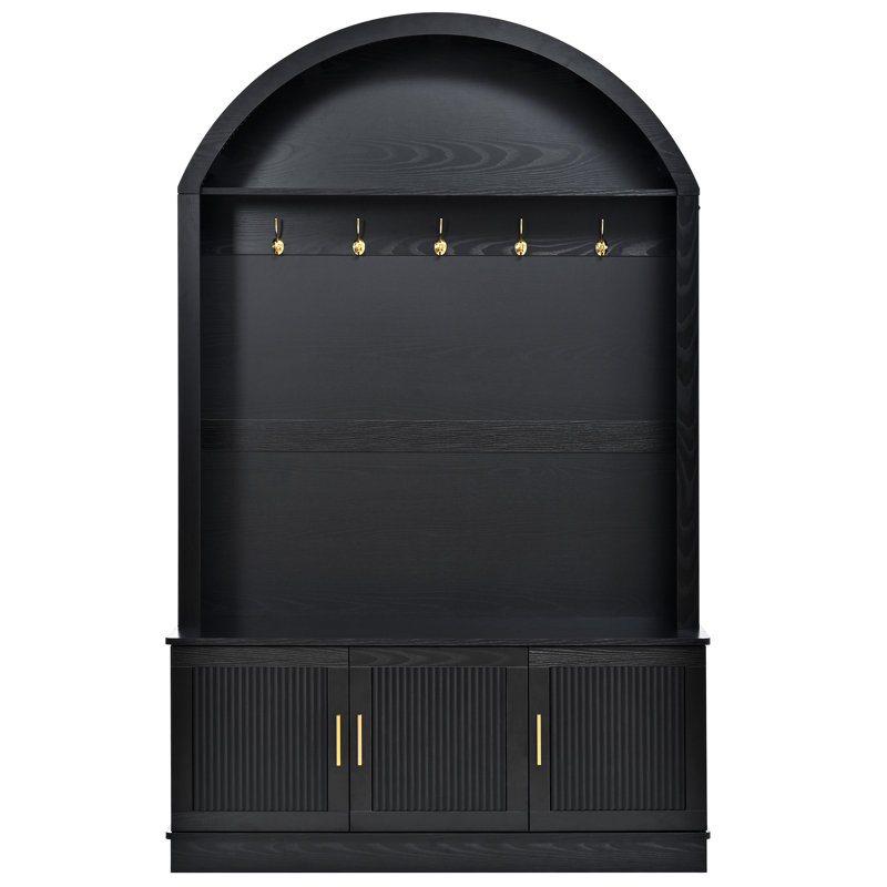 Hall Tree 46'' Wide With Bench And Shoe Storage, Black