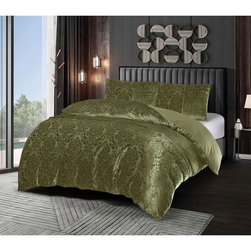 Damask Jacquard Duvet Cover 3 Piece Velvet Bedding Set With Matching Pillowcases, Double Duvet Cover + 2 Standard Pillowcases