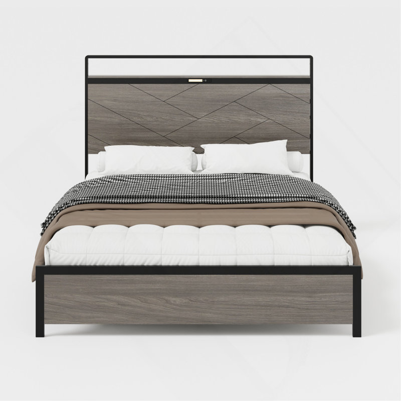 Bed Frame Queen Size, Platform Bed Frame With Storage LED Light Headboard And 2 USB, No Noise,No Spring Mattress Required And Simple Assembly Tools