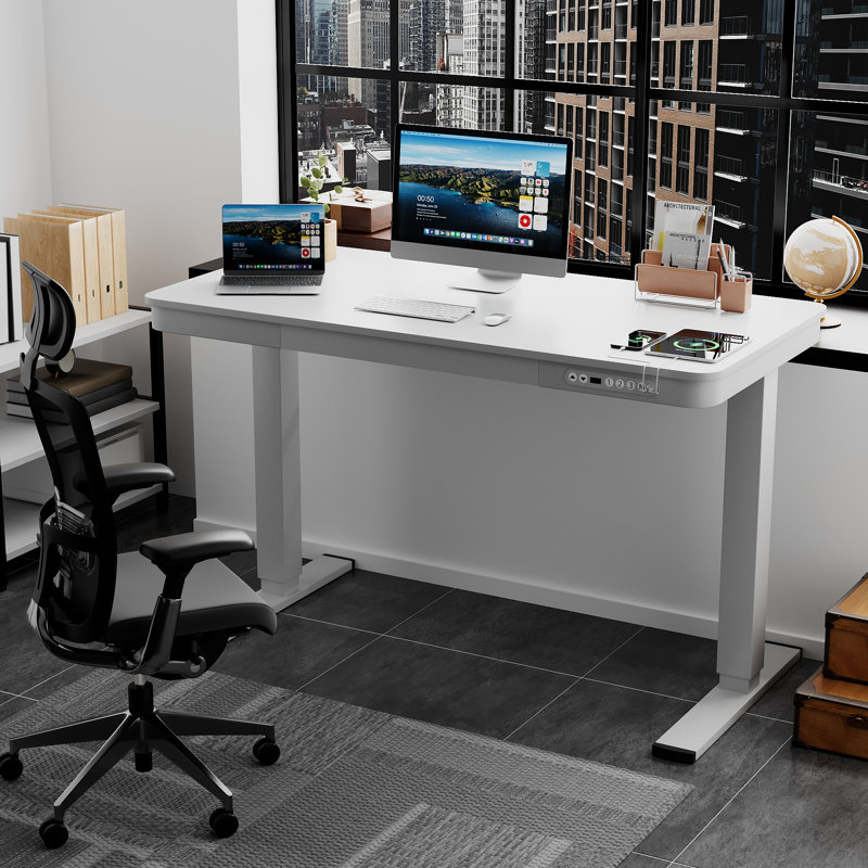 Height Adjustable Rectangle Standing Desk, Computer Desk with Drawer, USB Port and Type-C Port, 46.55"" H x 48"" W x 24"" D