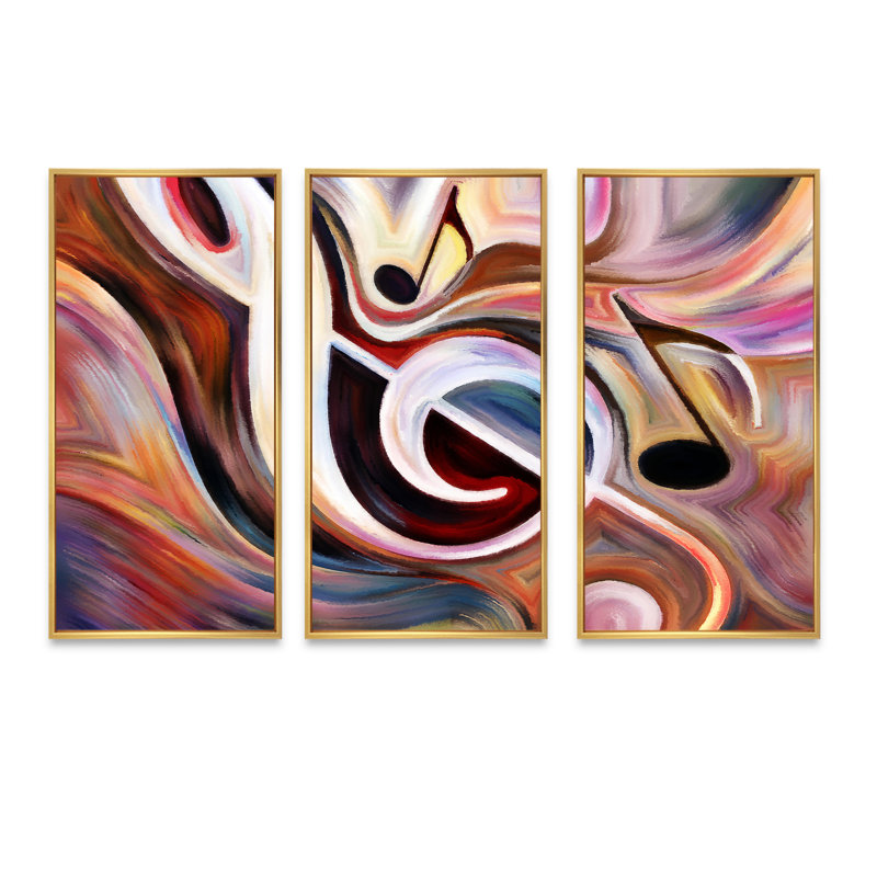 «Treble Clef», ensemble de 3 impressions sur toile, Reproduction encadrée d'une seule photo dorée, H 32 po x l 48 po