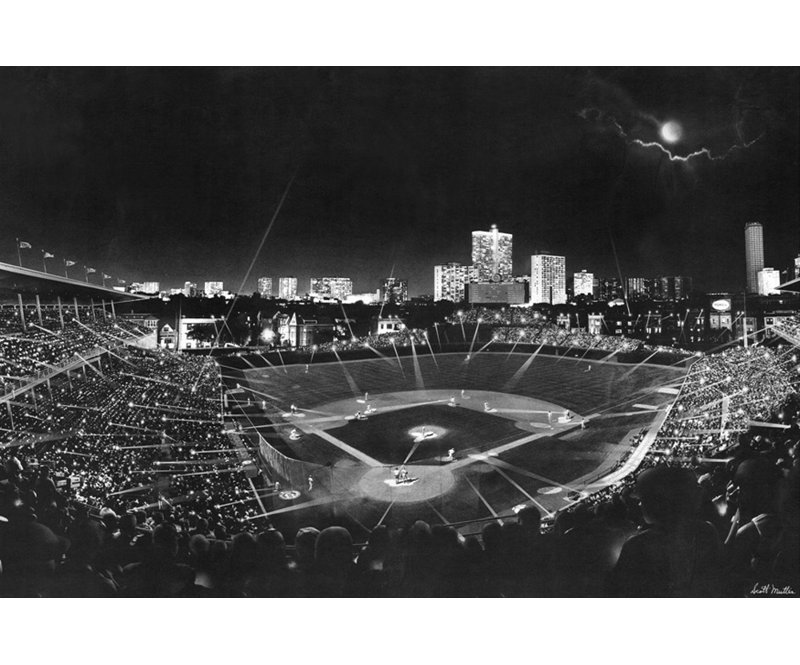 Les fans éclairent le jeu Wrigley Field, H 27 po x l 40 po
