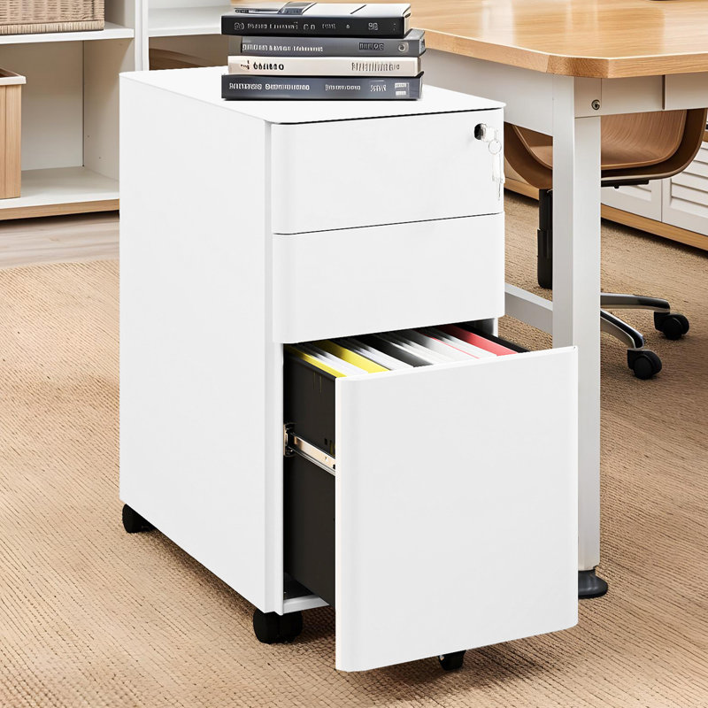 30cm Wide 3 -Drawer Mobile Steel File Cabinet, White