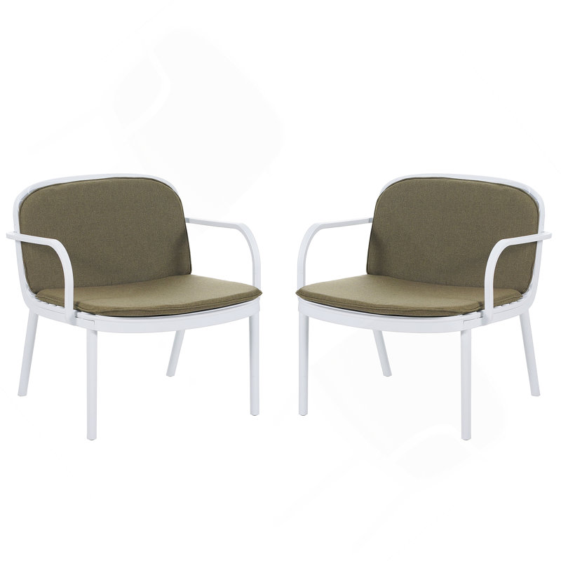 Fauteuil club d'extérieur en PP, structure blanche avec coussin vert, ensemble de 2, 2, Vert, Blanc