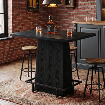 Tribesigns 47" Bar Table, Farmhouse Industrial Pub Table with Metal Footrest, Black