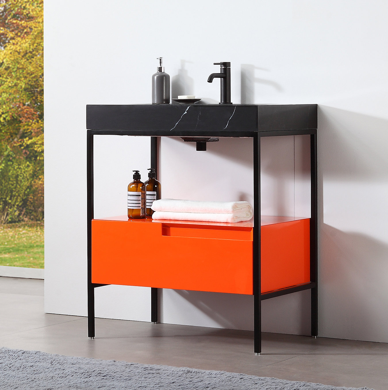 Armida 30" Cedar Single Bathroom Vanity, Red Amber, Black, Black