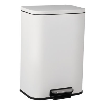 8 Gal (30L) Rectangular Stainless Steel Step Trash Can with Soft-Close Lid, Fingerprint-Proof, Removable Inner Bucket & Anti-Slip Base – White