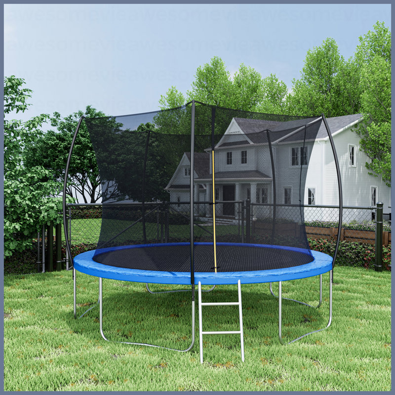 Trampoline 12 pi (trampoline double couleur), trampoline pour enfants et adultes avec filet et échelle, poteau de clôture incurvé